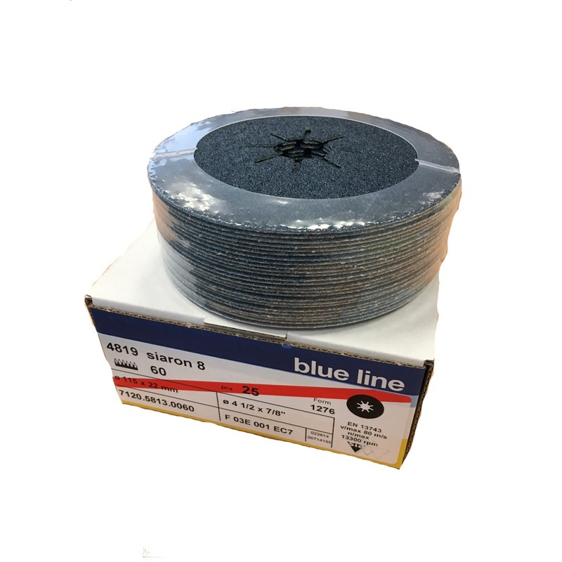 25 Pack 4-1/2" Blue Zirconia Sanding Fibre Discs – 115mm – All Grits Available